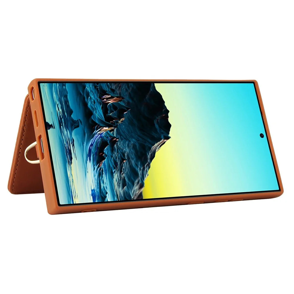 For Samsung Galaxy S26 Ultra Case Card Slots Leather Coated TPU Flower Phone Cover with 2 Straps - Brown - 4