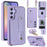 For Samsung Galaxy S26 Case Kickstand Card Slots Leather Coated TPU Cover with Shoulder Strap - Purple - 1