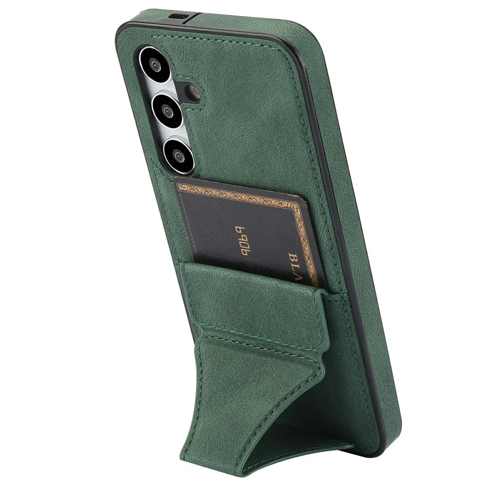 For Samsung Galaxy S26 Case Leather + TPU Phone Cover with Card Holder Kickstand - Green - 2