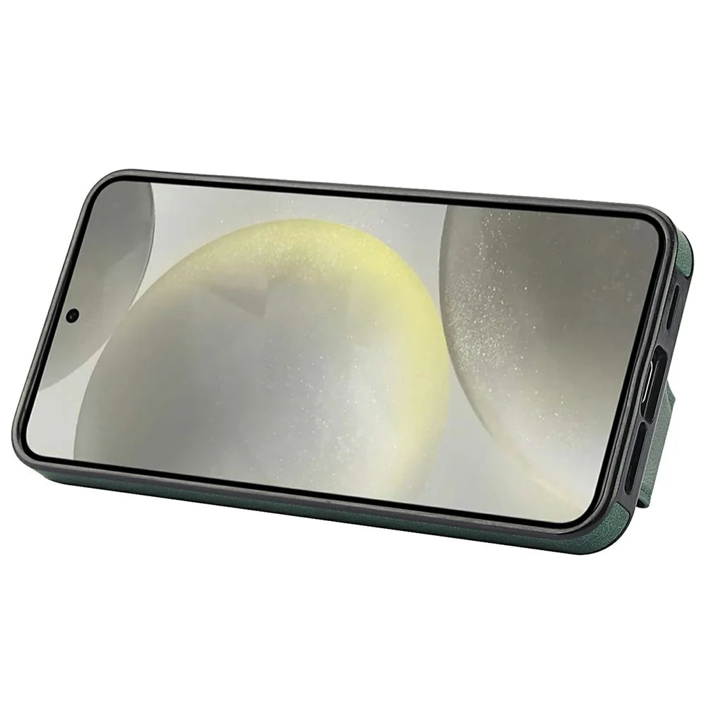 For Samsung Galaxy S26 Case Leather + TPU Phone Cover with Card Holder Kickstand - Green - 3