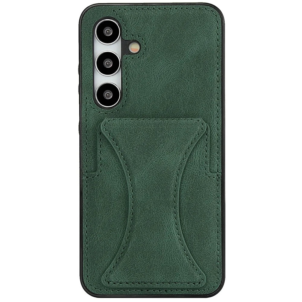 For Samsung Galaxy S26 Case Leather + TPU Phone Cover with Card Holder Kickstand - Green - 4
