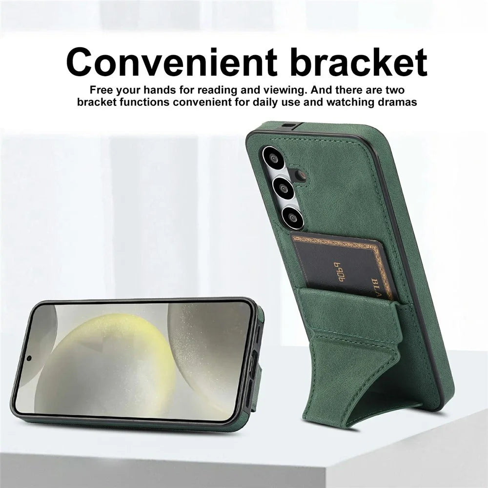 For Samsung Galaxy S26+Case Leather + TPU Phone Cover with Card Holder Kickstand - Green - 5