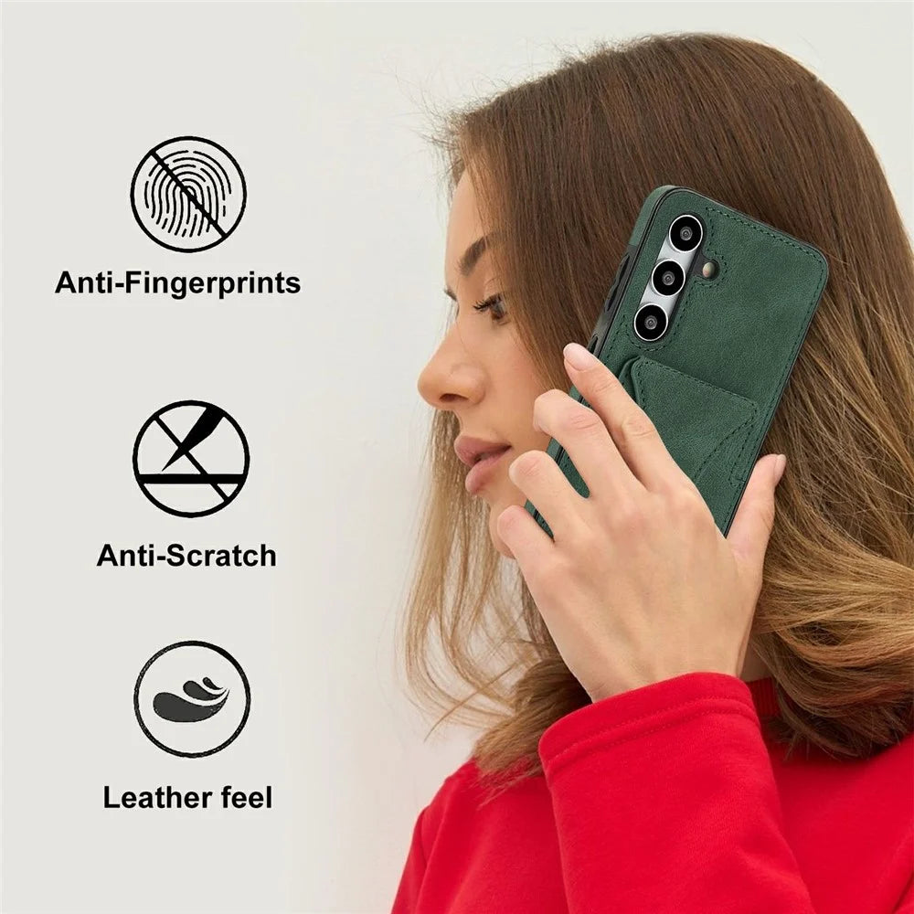 For Samsung Galaxy S26+Case Leather + TPU Phone Cover with Card Holder Kickstand - Green - 7