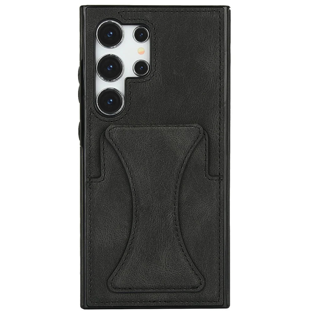 For Samsung Galaxy S26 Ultra Case Leather + TPU Phone Cover with Card Holder Kickstand - Black - 3