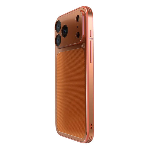 LUPHIE For iPhone 17 Pro Case Ultra Slim Metal Phone Back Cover Textured Design - Orange - 1