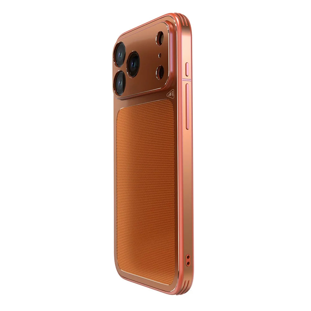 LUPHIE For iPhone 17 Pro Case Ultra Slim Metal Phone Back Cover Textured Design - Orange - 1
