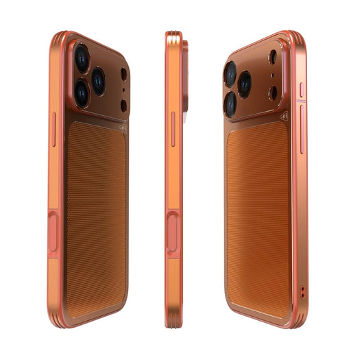 LUPHIE For iPhone 17 Pro Case Ultra Slim Metal Phone Back Cover Textured Design - Orange - 2