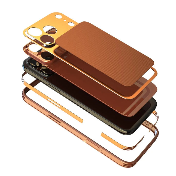 LUPHIE For iPhone 17 Pro Case Ultra Slim Metal Phone Back Cover Textured Design - Orange - 5