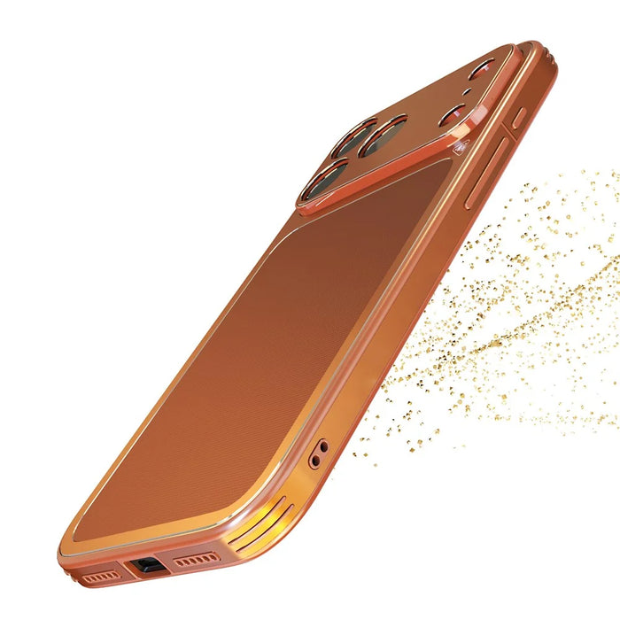 LUPHIE For iPhone 17 Pro Case Ultra Slim Metal Phone Back Cover Textured Design - Orange - 6