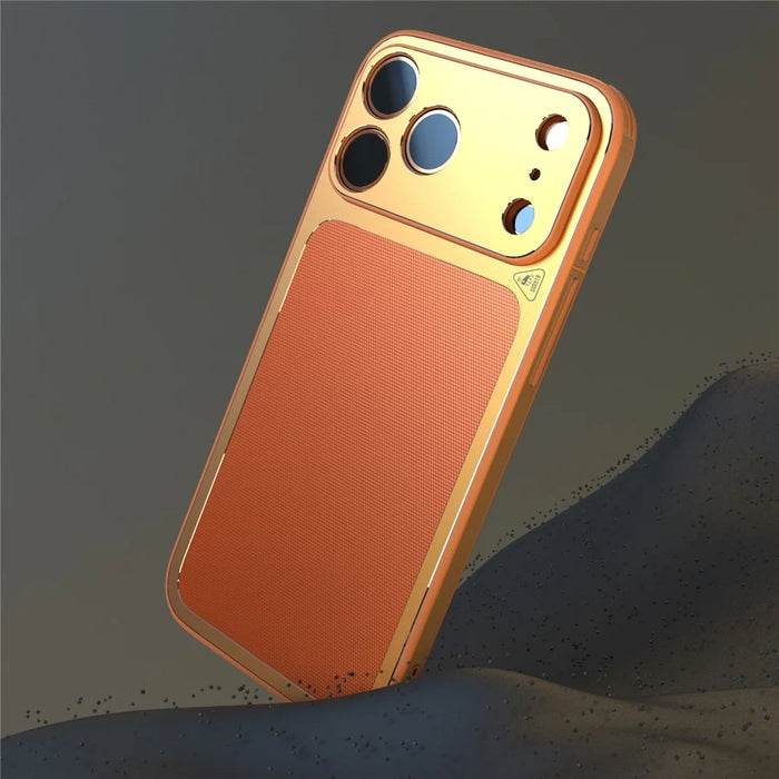LUPHIE For iPhone 17 Pro Max Case Ultra Slim Metal Phone Back Cover Textured Design - Orange - 3