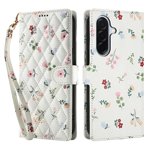 Wallet Case for Samsung Galaxy A37 5G / A56 5G / A36 5G Rhombic Floral Design Leather Flip Phone Cover with Strap - A1 - 1