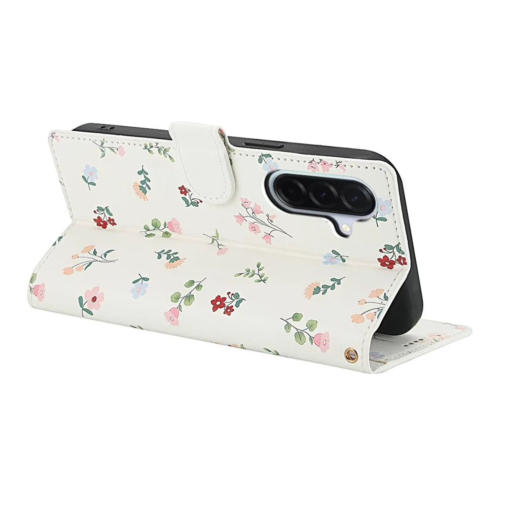 Wallet Case for Samsung Galaxy A37 5G / A56 5G / A36 5G Rhombic Floral Design Leather Flip Phone Cover with Strap - A1 - 3