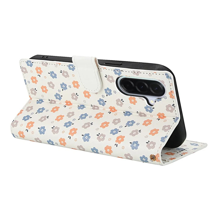 For Samsung Galaxy A57 5G Wallet Case Rhombic Floral Design Leather Flip Phone Cover with Strap - A4 - 3