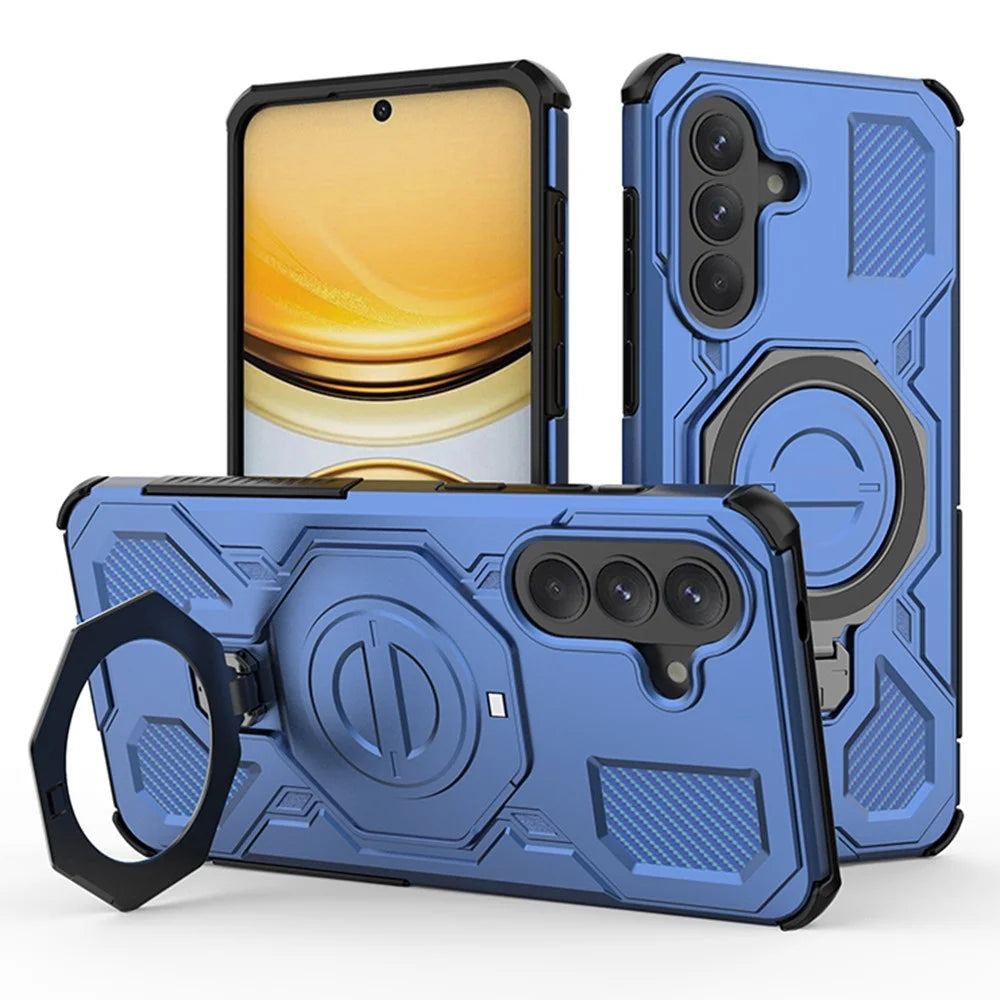 For Samsung Galaxy A37 5G Magnetic Case Rotating Metal Kickstand Shockproof PC + TPU Phone Back Cover - Dark Blue - 1