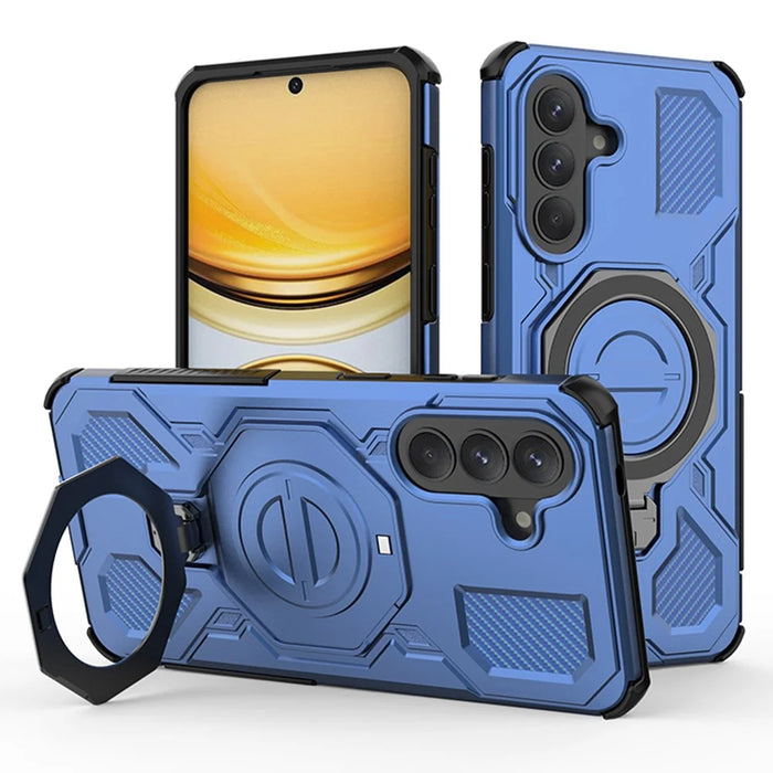 For Samsung Galaxy A37 5G Magnetic Case Rotating Metal Kickstand Shockproof PC + TPU Phone Back Cover - Dark Blue - 1