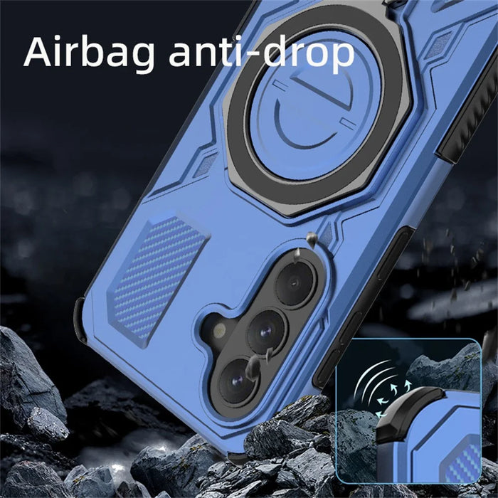 For Samsung Galaxy A37 5G Magnetic Case Rotating Metal Kickstand Shockproof PC + TPU Phone Back Cover - Dark Blue - 3