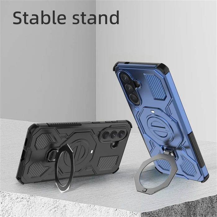 For Samsung Galaxy A37 5G Magnetic Case Rotating Metal Kickstand Shockproof PC + TPU Phone Back Cover - Dark Blue - 4
