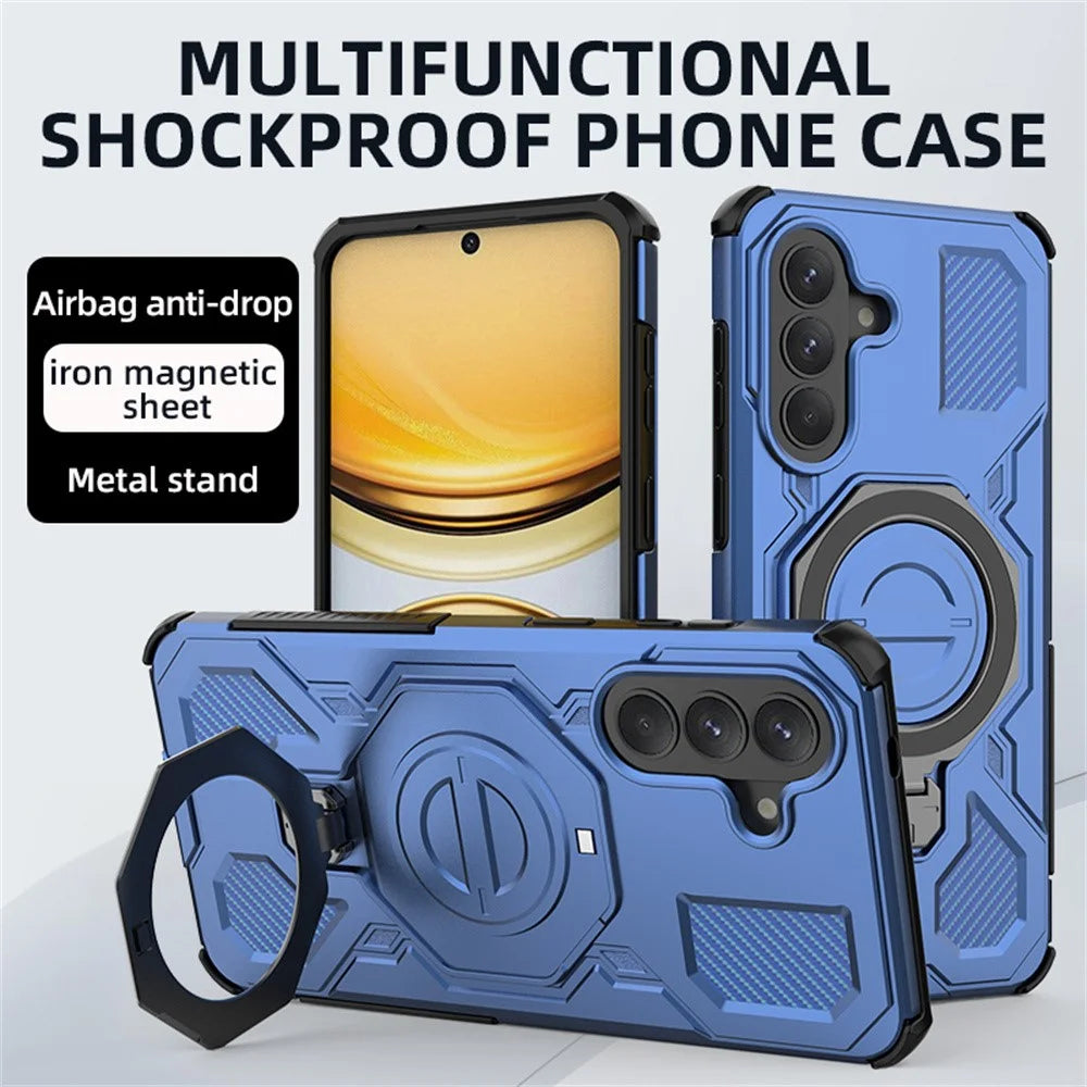For Samsung Galaxy A57 5G Magnetic Case Rotating Metal Kickstand Shockproof PC + TPU Phone Back Cover - Dark Blue - 2