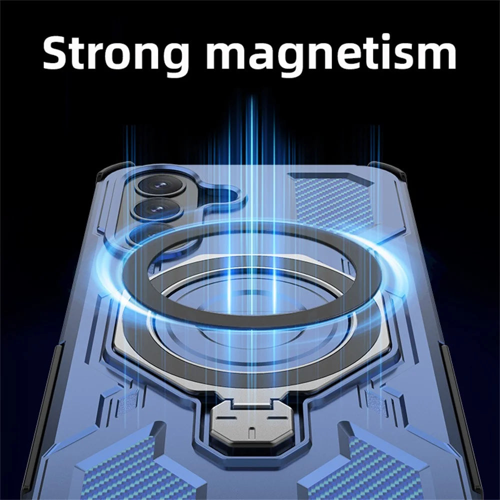 For Samsung Galaxy A57 5G Magnetic Case Rotating Metal Kickstand Shockproof PC + TPU Phone Back Cover - Dark Blue - 5