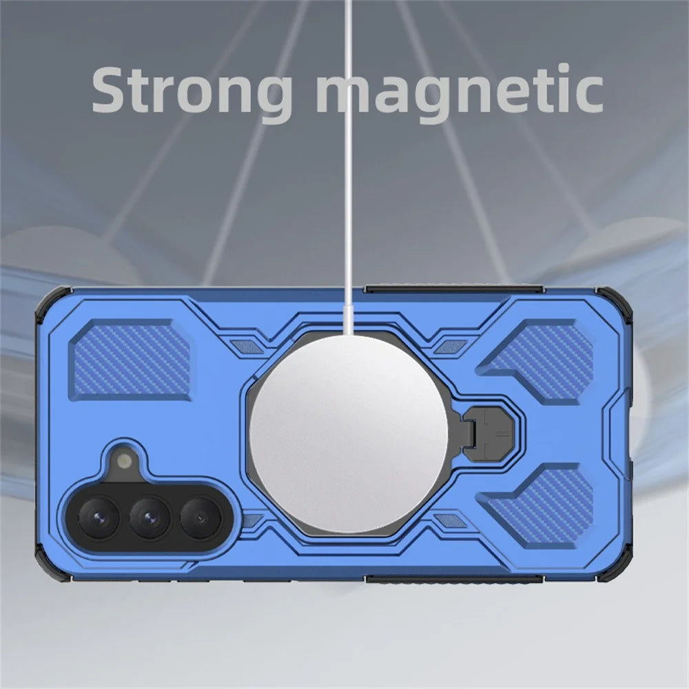 For Samsung Galaxy A57 5G Magnetic Case Rotating Metal Kickstand Shockproof PC + TPU Phone Back Cover - Dark Blue - 6