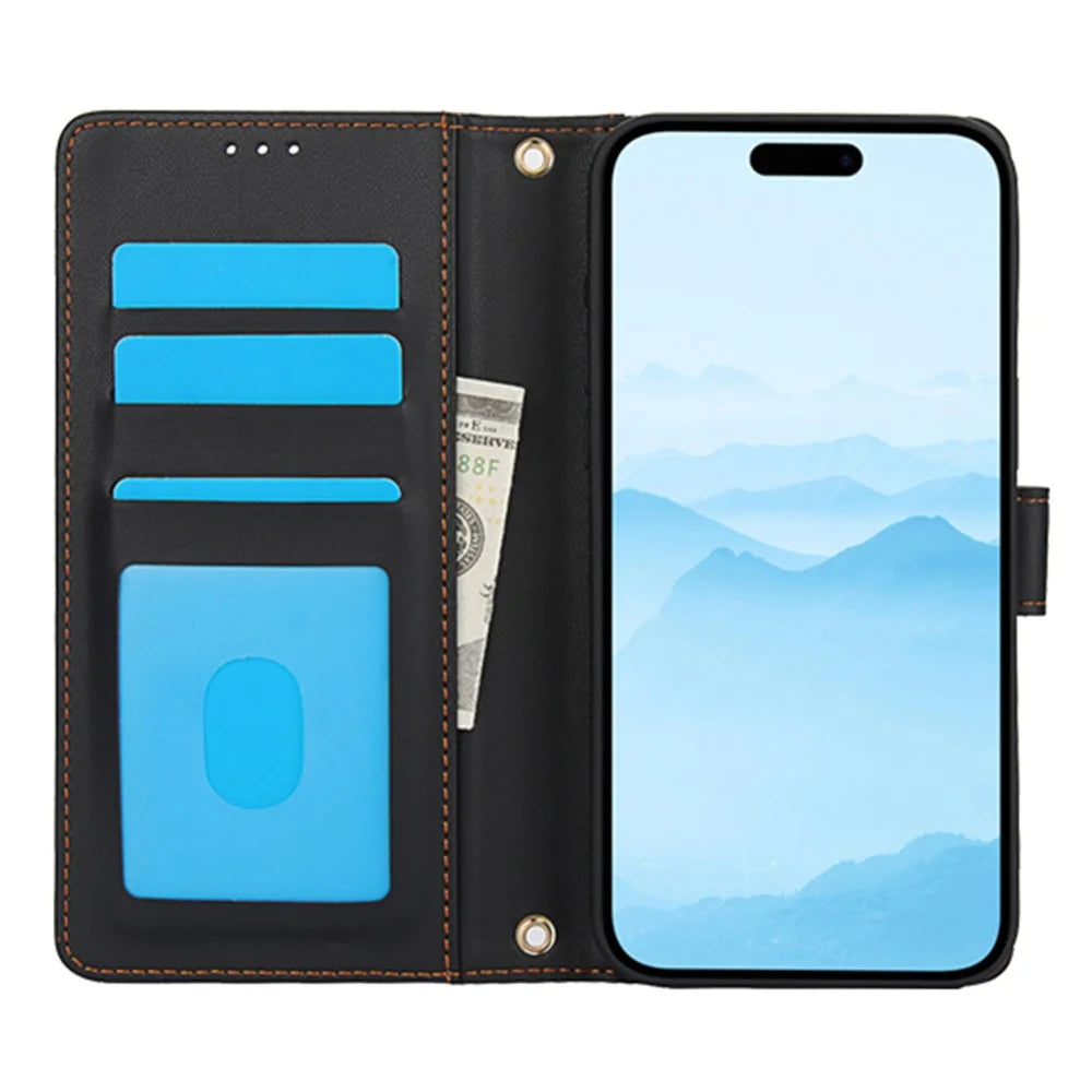 For iPhone 18 Pro / 17 Pro Case PU Leather Stand View Phone Wallet Cover with Hand Strap - Black - 2