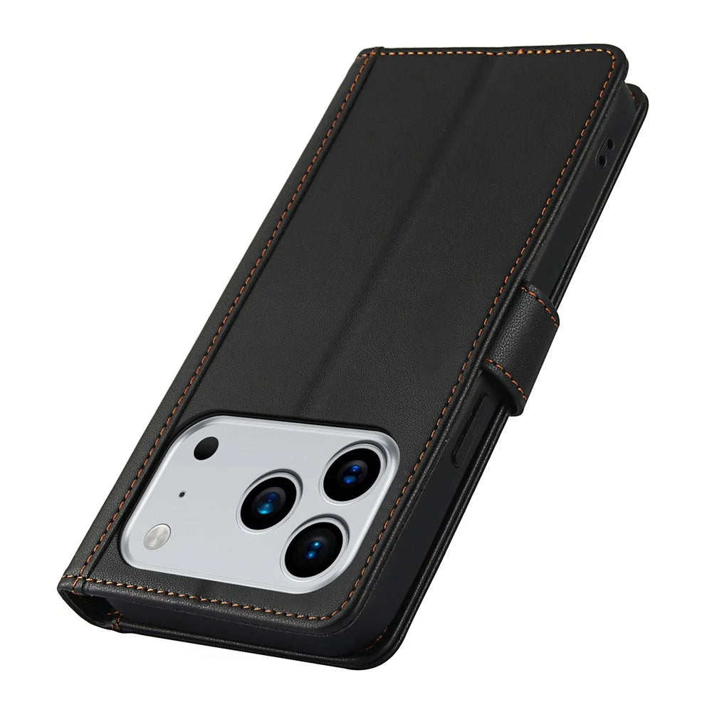 For iPhone 18 Pro / 17 Pro Case PU Leather Stand View Phone Wallet Cover with Hand Strap - Black - 4
