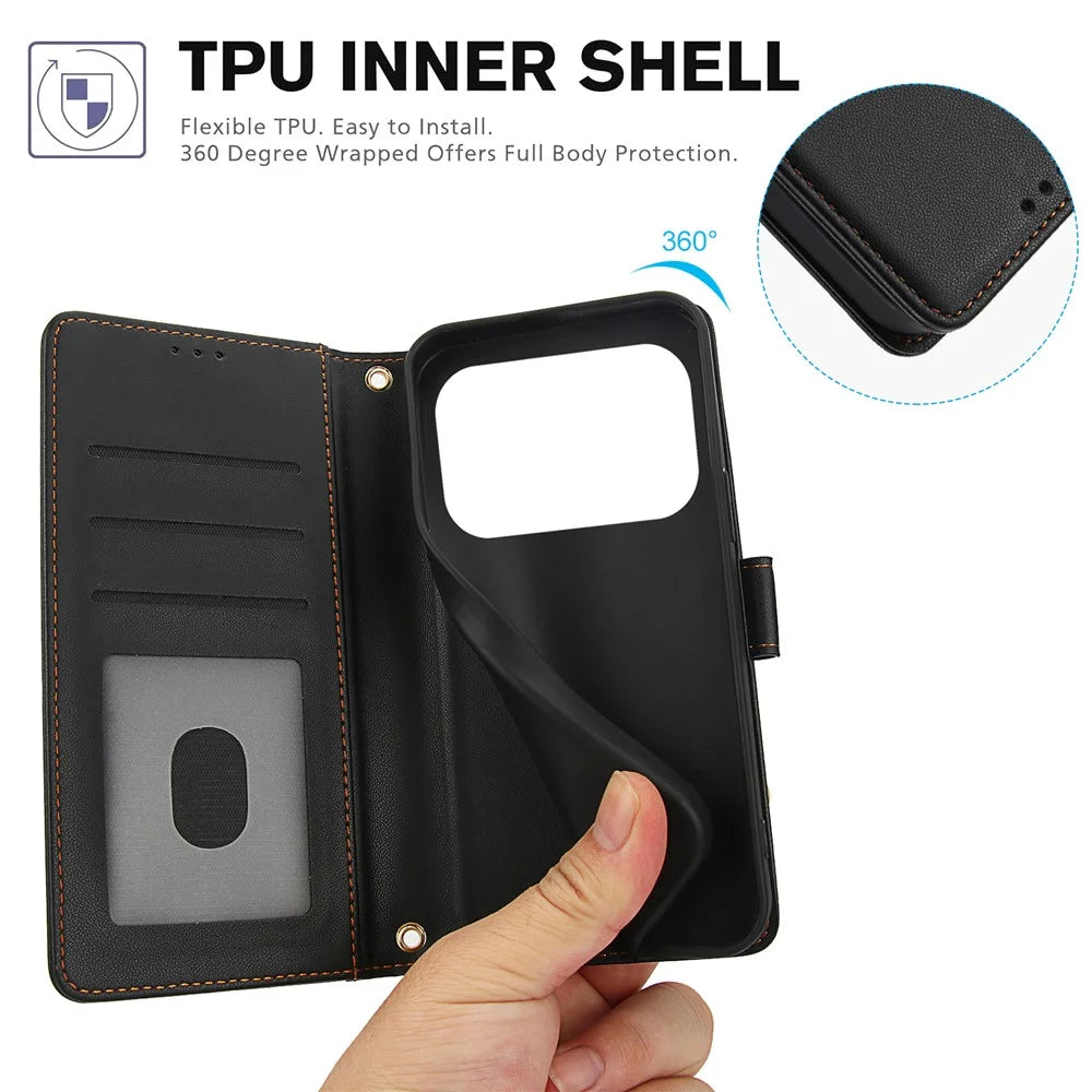 For iPhone 18 Pro / 17 Pro Case PU Leather Stand View Phone Wallet Cover with Hand Strap - Black - 5