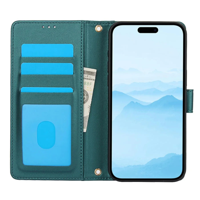 For iPhone 18 Pro Max / 17 Pro Max Case PU Leather Stand View Phone Wallet Cover with Hand Strap - Green - 2