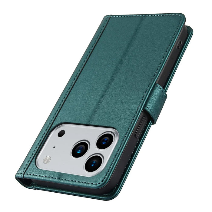 For iPhone 18 Pro Max / 17 Pro Max Case PU Leather Stand View Phone Wallet Cover with Hand Strap - Green - 4