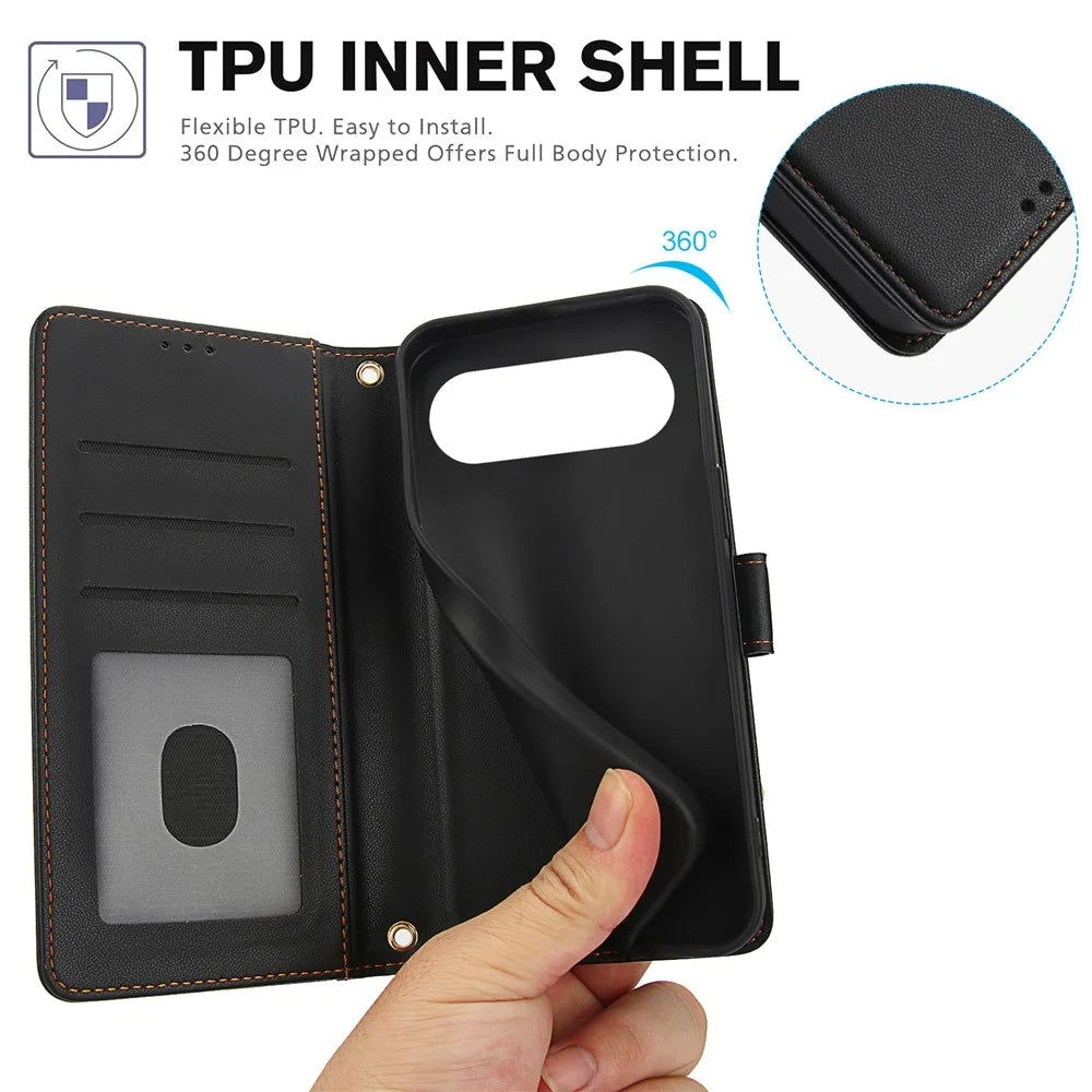 For iPhone Air Case PU Leather Stand View Phone Wallet Cover with Hand Strap - Black - 3