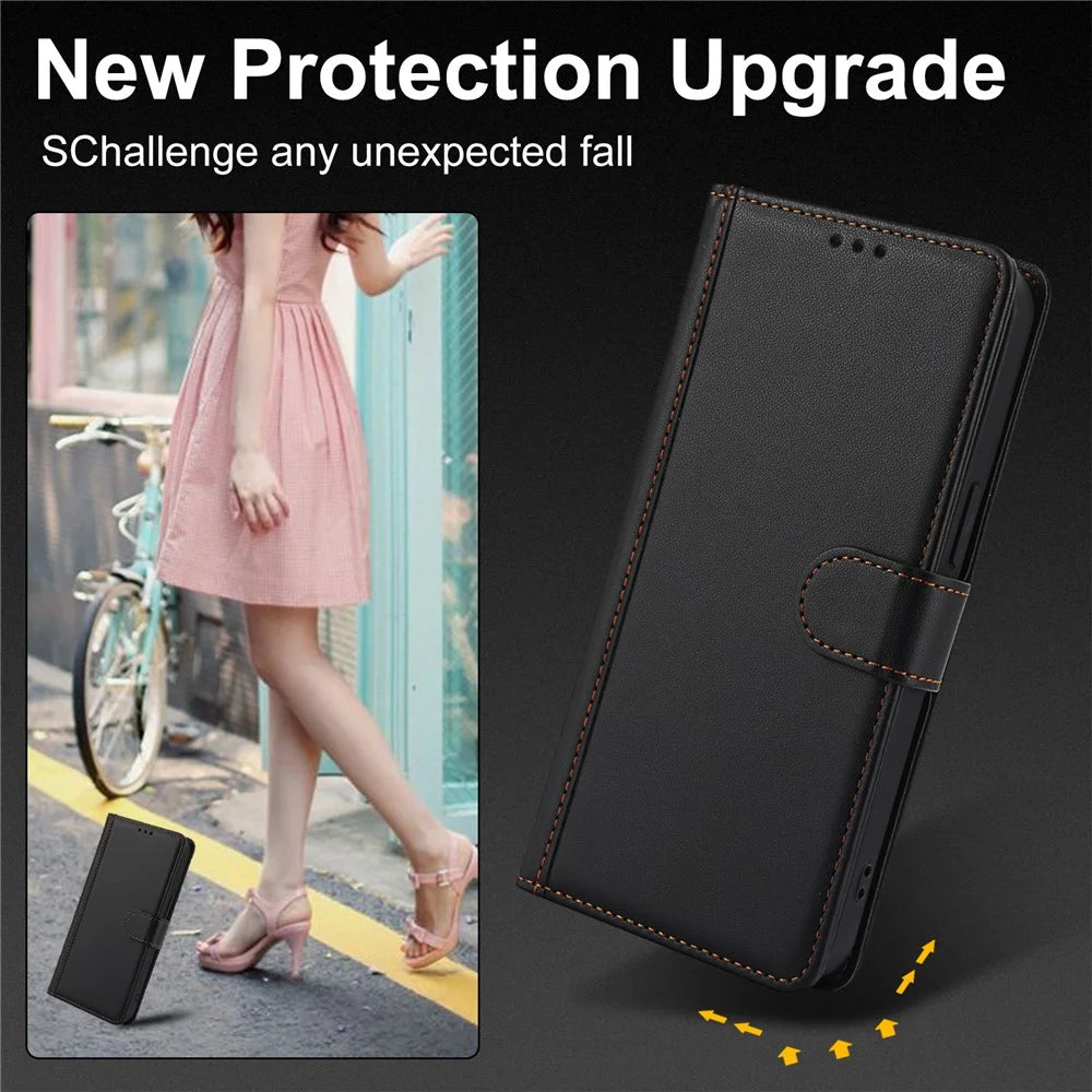 For iPhone Air Case PU Leather Stand View Phone Wallet Cover with Hand Strap - Black - 6