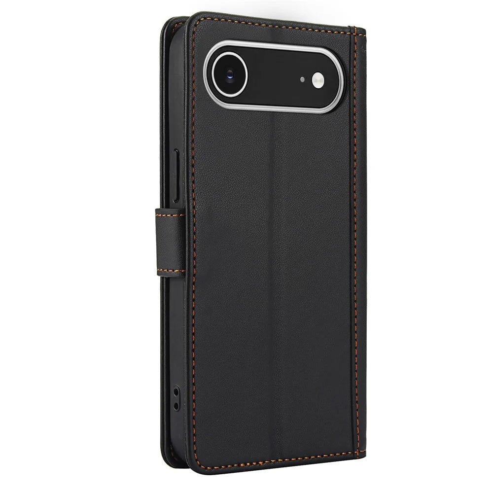 For iPhone Air Case PU Leather Stand View Phone Wallet Cover with Hand Strap - Black - 7