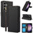 For Samsung Galaxy S26 Case PU Leather Stand View Phone Wallet Cover with Hand Strap - Black - 1