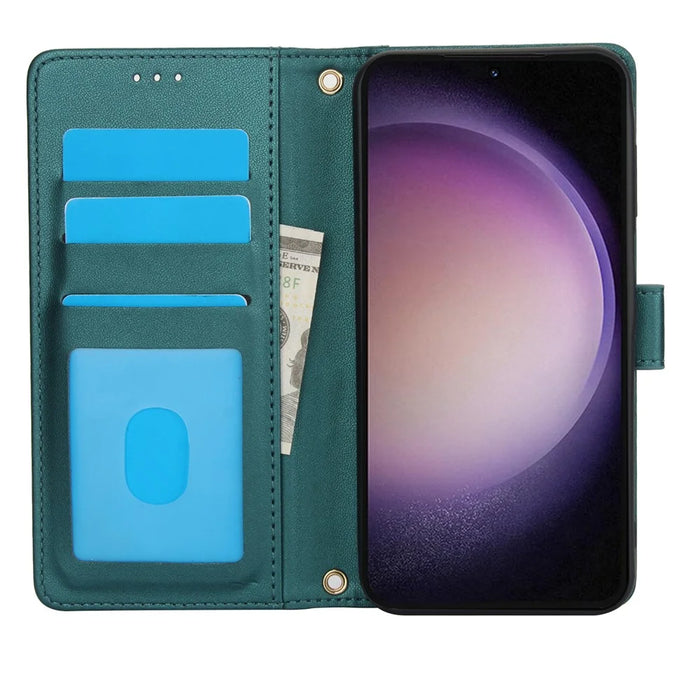 For Samsung Galaxy S26+ Case PU Leather Stand View Phone Wallet Cover with Hand Strap - Green - 2