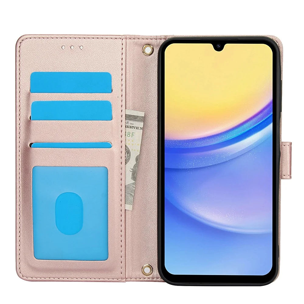 PU Leather Case for Samsung Galaxy A18 5G / A18 4G / A17 5G / A17 4G / A26 5G Stand View Phone Wallet Cover with Hand Strap - Pink - 2