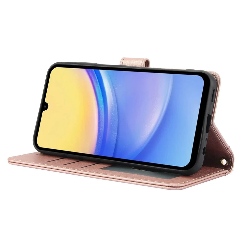 PU Leather Case for Samsung Galaxy A18 5G / A18 4G / A17 5G / A17 4G / A26 5G Stand View Phone Wallet Cover with Hand Strap - Pink - 4