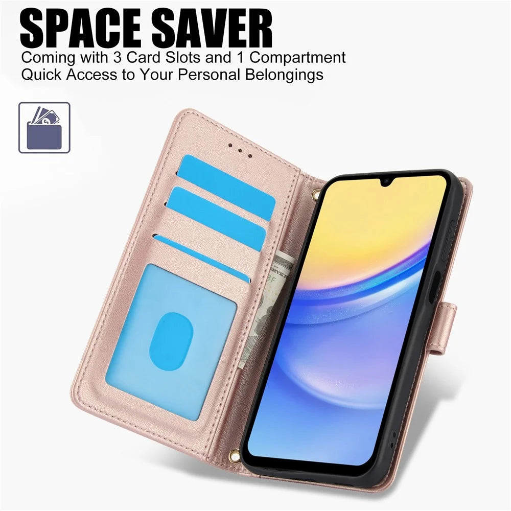 PU Leather Case for Samsung Galaxy A18 5G / A18 4G / A17 5G / A17 4G / A26 5G Stand View Phone Wallet Cover with Hand Strap - Pink - 5