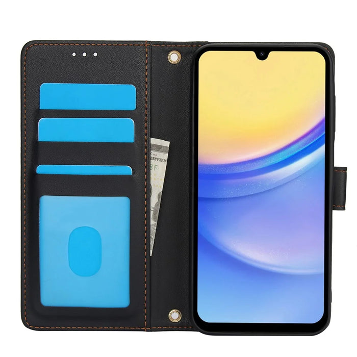 For Samsung Galaxy A57 5G Case PU Leather Stand View Phone Wallet Cover with Hand Strap - Black - 2
