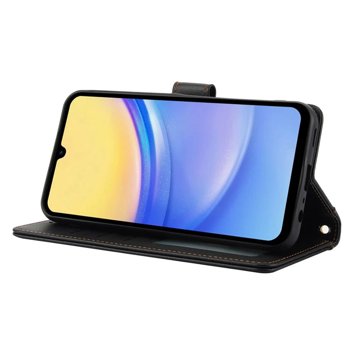 For Samsung Galaxy A57 5G Case PU Leather Stand View Phone Wallet Cover with Hand Strap - Black - 4