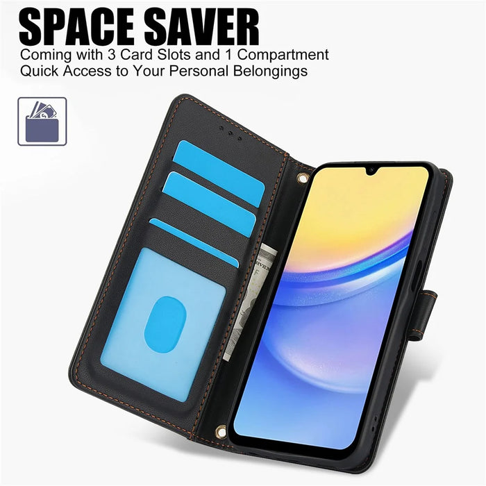 For Samsung Galaxy A57 5G Case PU Leather Stand View Phone Wallet Cover with Hand Strap - Black - 5