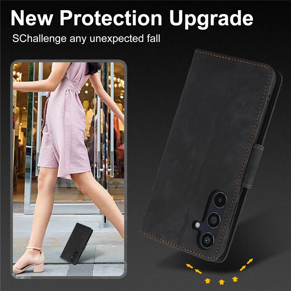 Leather Case for Samsung Galaxy A18 5G / A18 4G / A17 5G / A17 4G / A26 5G Flower Butterfly Wallet Phone Cover with Hand Strap - Black - 6