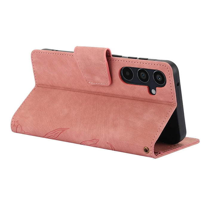 For Samsung Galaxy A57 5G Case Flower Butterfly Leather Wallet Phone Cover with Hand Strap - Pink - 3