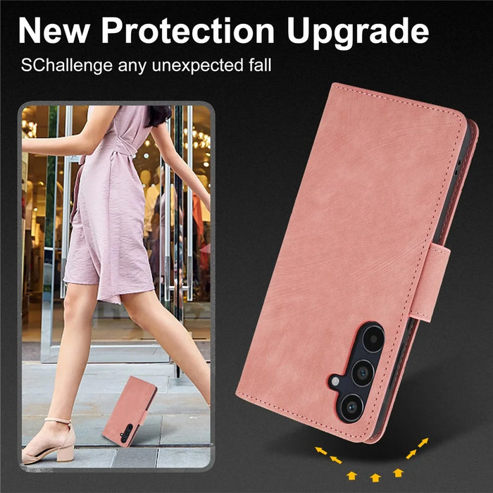 For Samsung Galaxy A57 5G Case Flower Butterfly Leather Wallet Phone Cover with Hand Strap - Pink - 6
