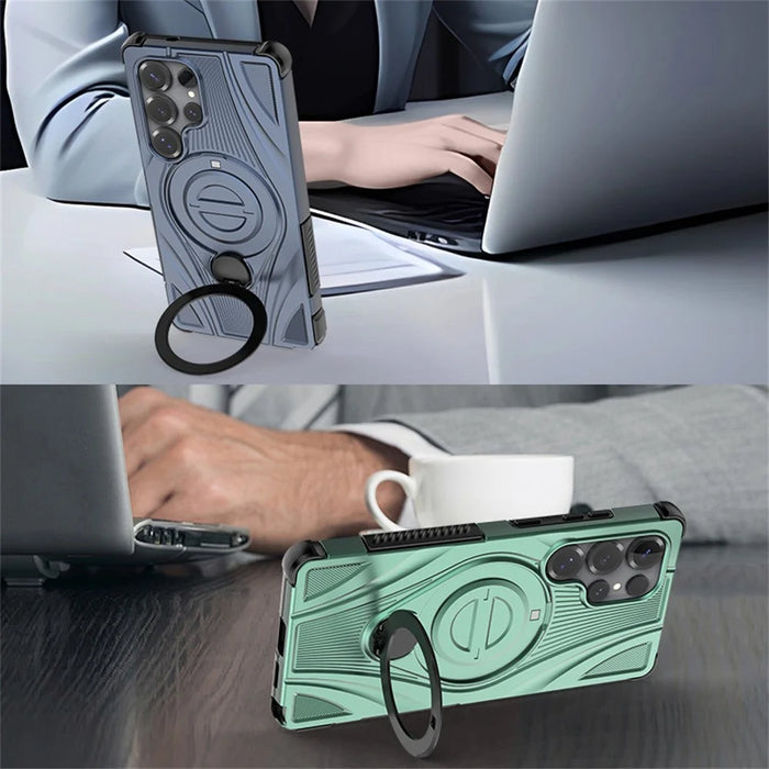For Samsung Galaxy S25 Ultra Magnetic Case Rotating Kickstand TPU PC Shockproof Phone Back Cover - Black - 4
