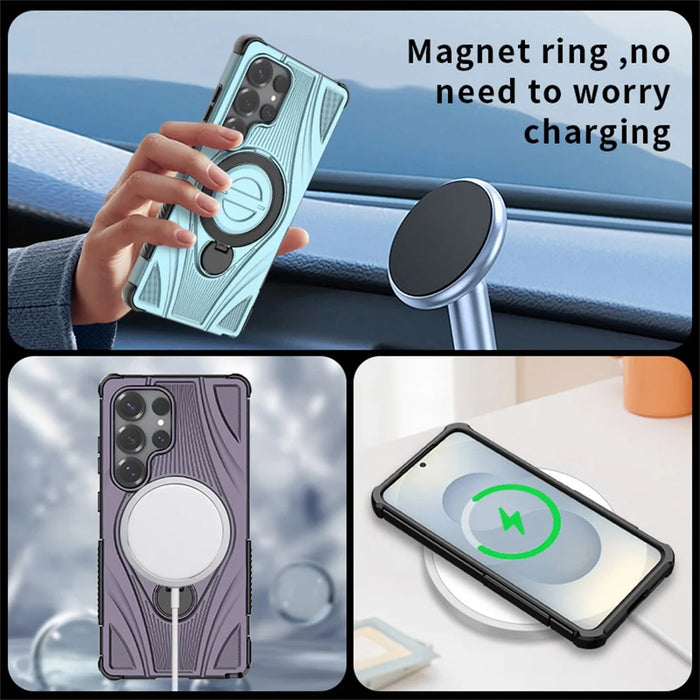 For Samsung Galaxy S25 Ultra Magnetic Case Rotating Kickstand TPU PC Shockproof Phone Back Cover - Black - 5