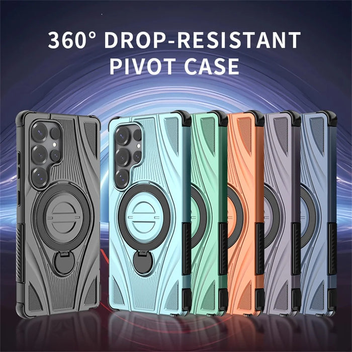 For Samsung Galaxy S25 Ultra Magnetic Case Rotating Kickstand TPU PC Shockproof Phone Back Cover - Black - 6