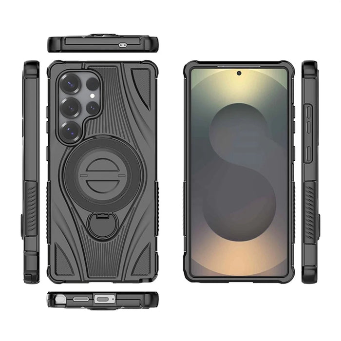 For Samsung Galaxy S25 Ultra Magnetic Case Rotating Kickstand TPU PC Shockproof Phone Back Cover - Black - 7