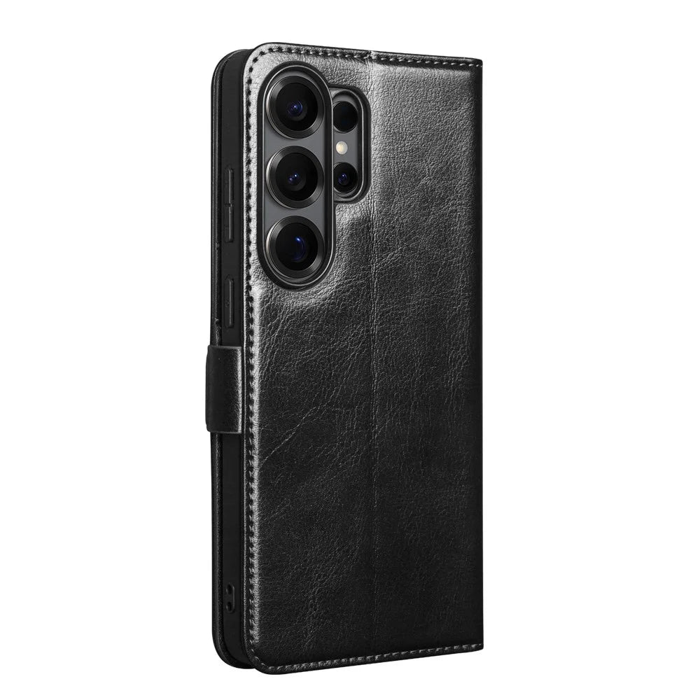 QIALINO For Samsung Galaxy S26 Ultra Case with Card Holder Genuine Cow Leather Stand Phone Cover - Black - 4