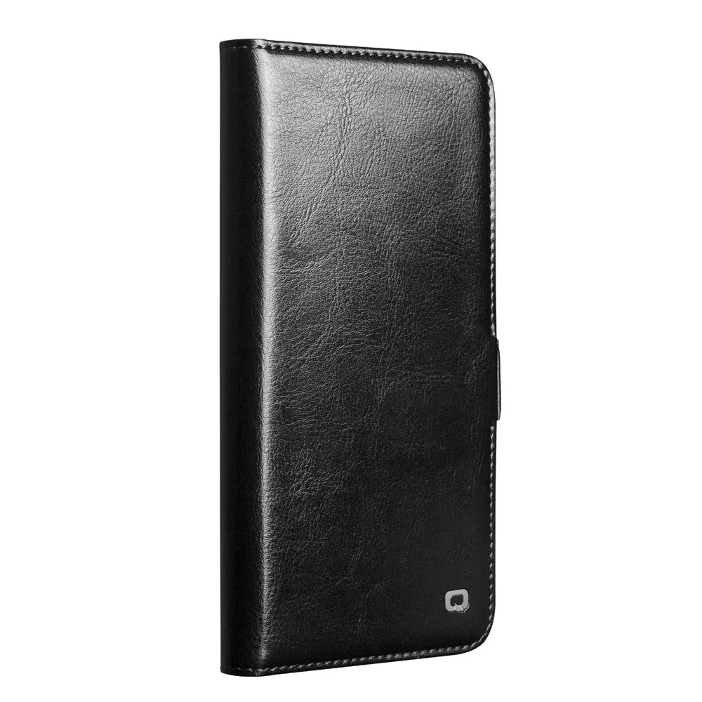 QIALINO For Samsung Galaxy S26 Ultra Case with Card Holder Genuine Cow Leather Stand Phone Cover - Black - 5