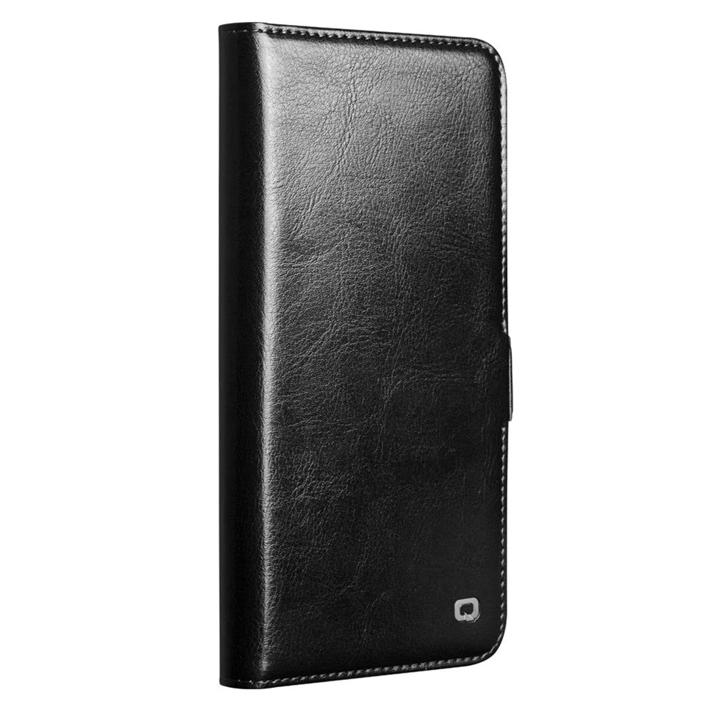 QIALINO For Samsung Galaxy S26 Case with Card Holder Genuine Cow Leather Stand Phone Cover - Black - 5